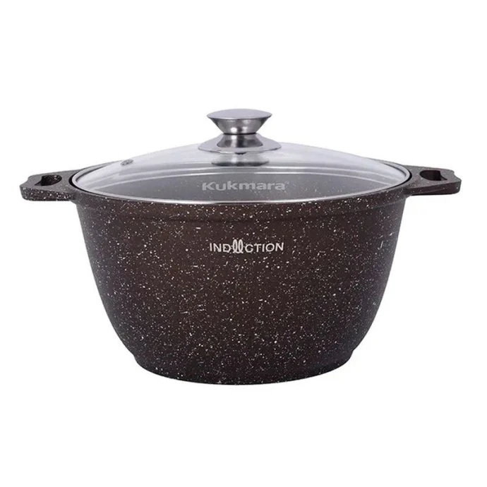 Кастрюля 4л алюминий АП MARBLE INDUCTION со стекл.крышкой кофейный мрамор (3)