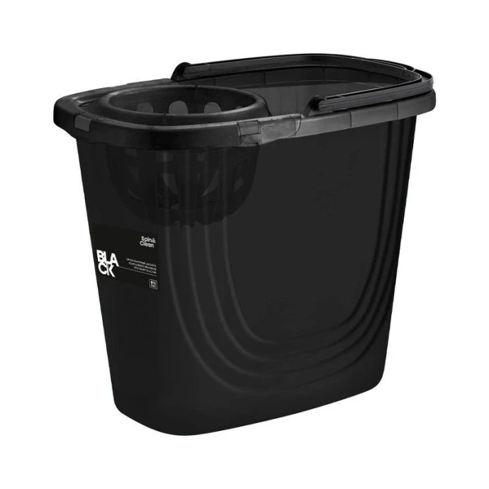 Ведро с отжимом 10л пластик Spin&Clean Black прямоугольное (9)